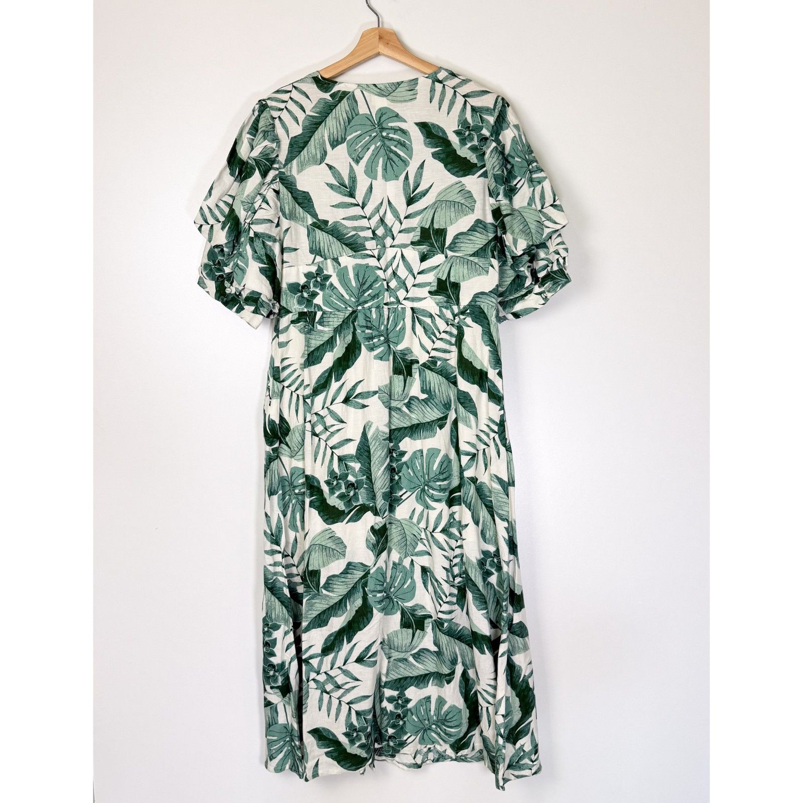 Johanna Ortiz X H&M Leaf Print Linen Blend Dress Large Nwt Tropical Midi — image 7 of 8